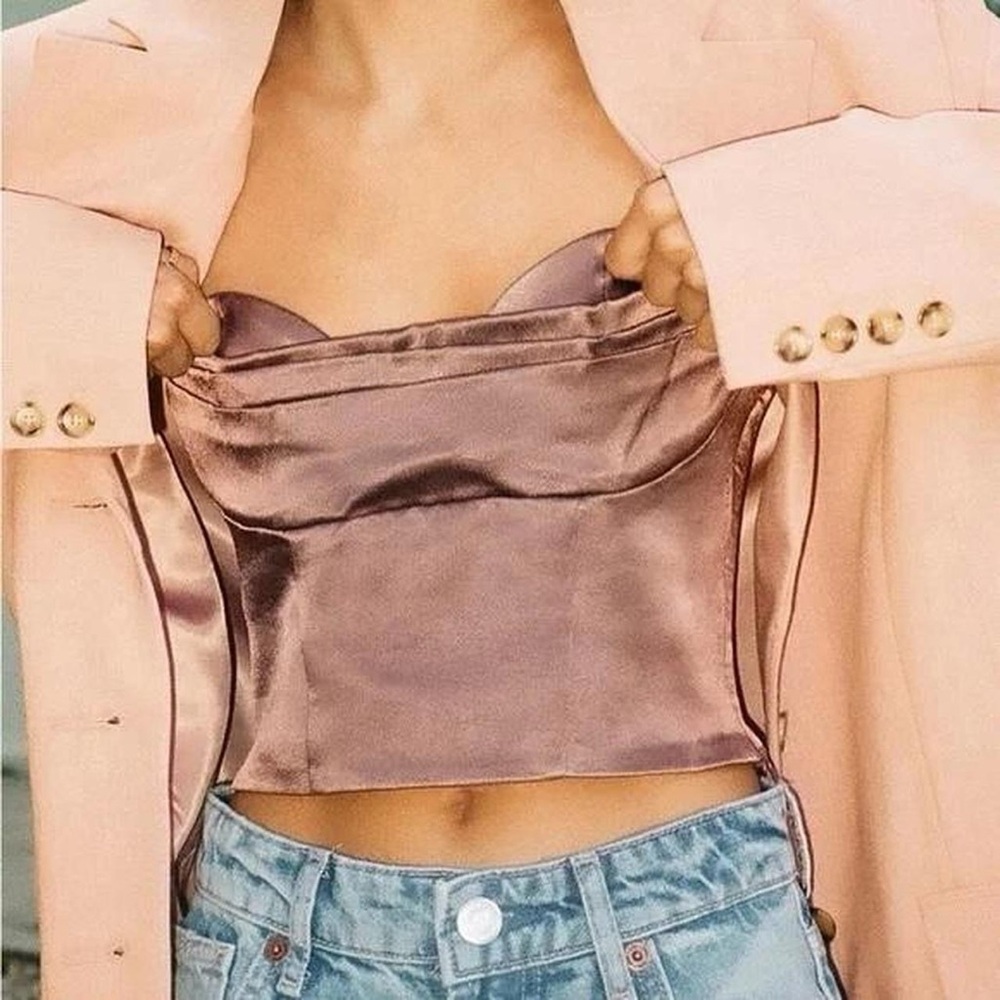 Zara Satin Mauve Strapless Camisole